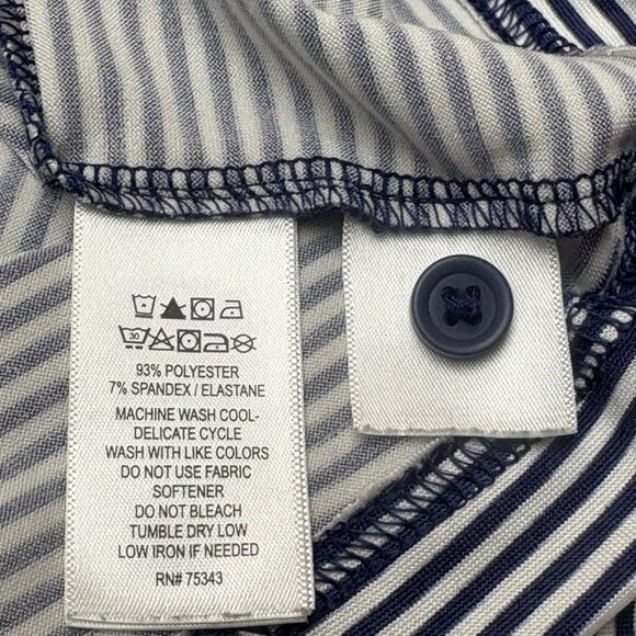 Rorie Whelan Golf Navy Blue Striped Performance Short Sleeve Polo - Picture 6 of 7